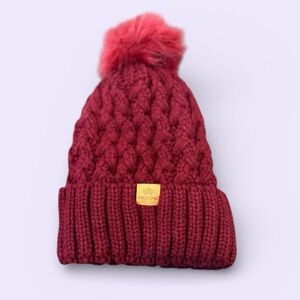 Burgundy Knit Pom-Pom Beanie